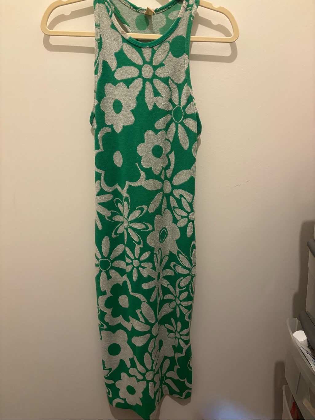 Anthropologie Daily Practice Green & White Floral Midi Tank Dress